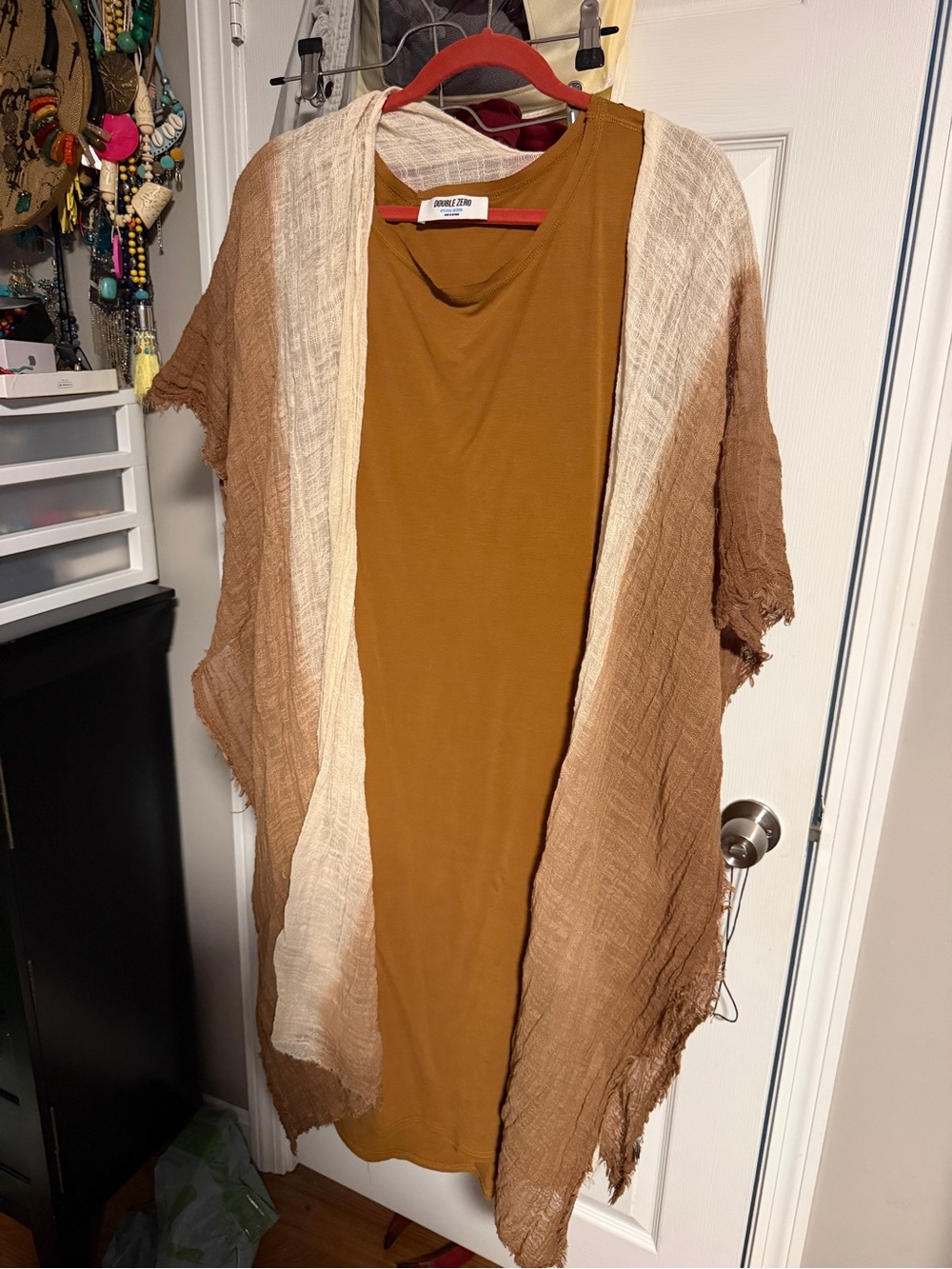 Double Zero Mustard Brown Layered Dress with Cream Trim